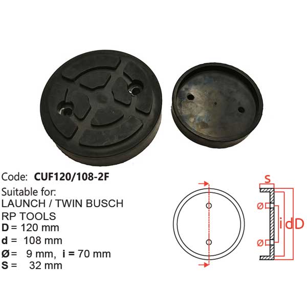 Tampone a cuffia - CUF120/108-2F - Per sollevatori modello: LAUNCH, TWIN BUSCH, RP TOOLS,PRESTIGE LIFT, RSF, ATH, MASTER CAR Tampone a cuffia - CUF120/108-2F - Per sollevatori modello: LAUNCH, TWIN BUSCH, RP TOOLS,PRESTIGE LIFT, RSF, ATH, MASTER CAR